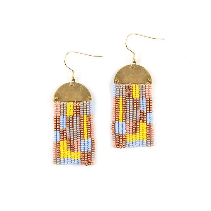 Beaded Patchwork & Brass Earrings