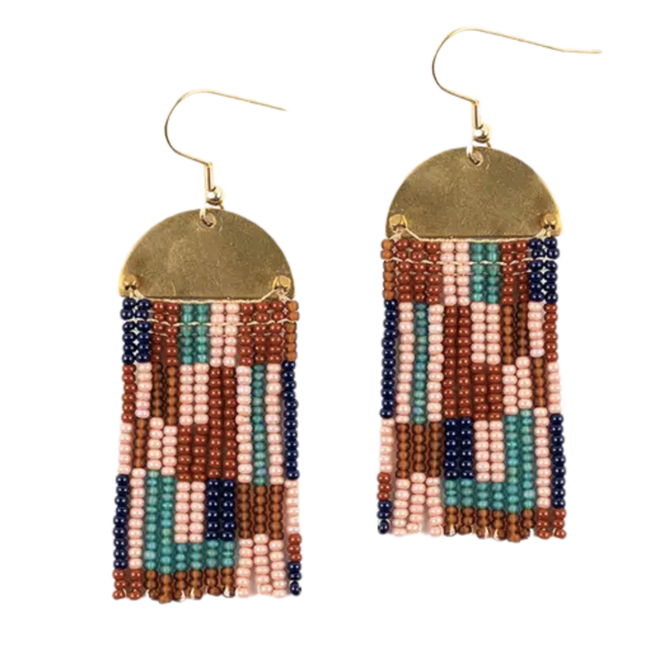 Beaded Patchwork & Brass Earrings