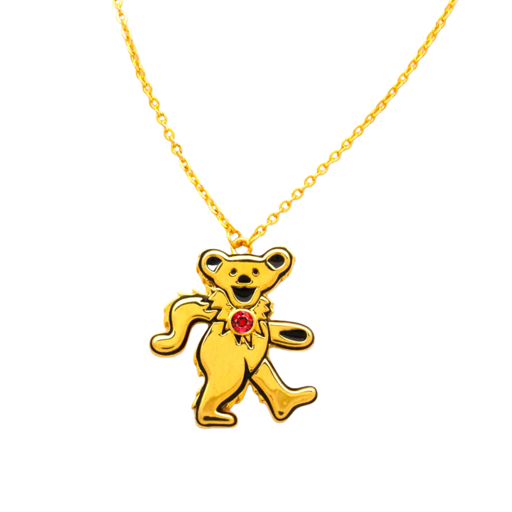 Grateful Dead Dancing Bear Birthstone Necklace | Gold