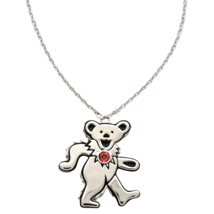 Grateful Dead Dancing Bear Birthstone Necklace | Silver