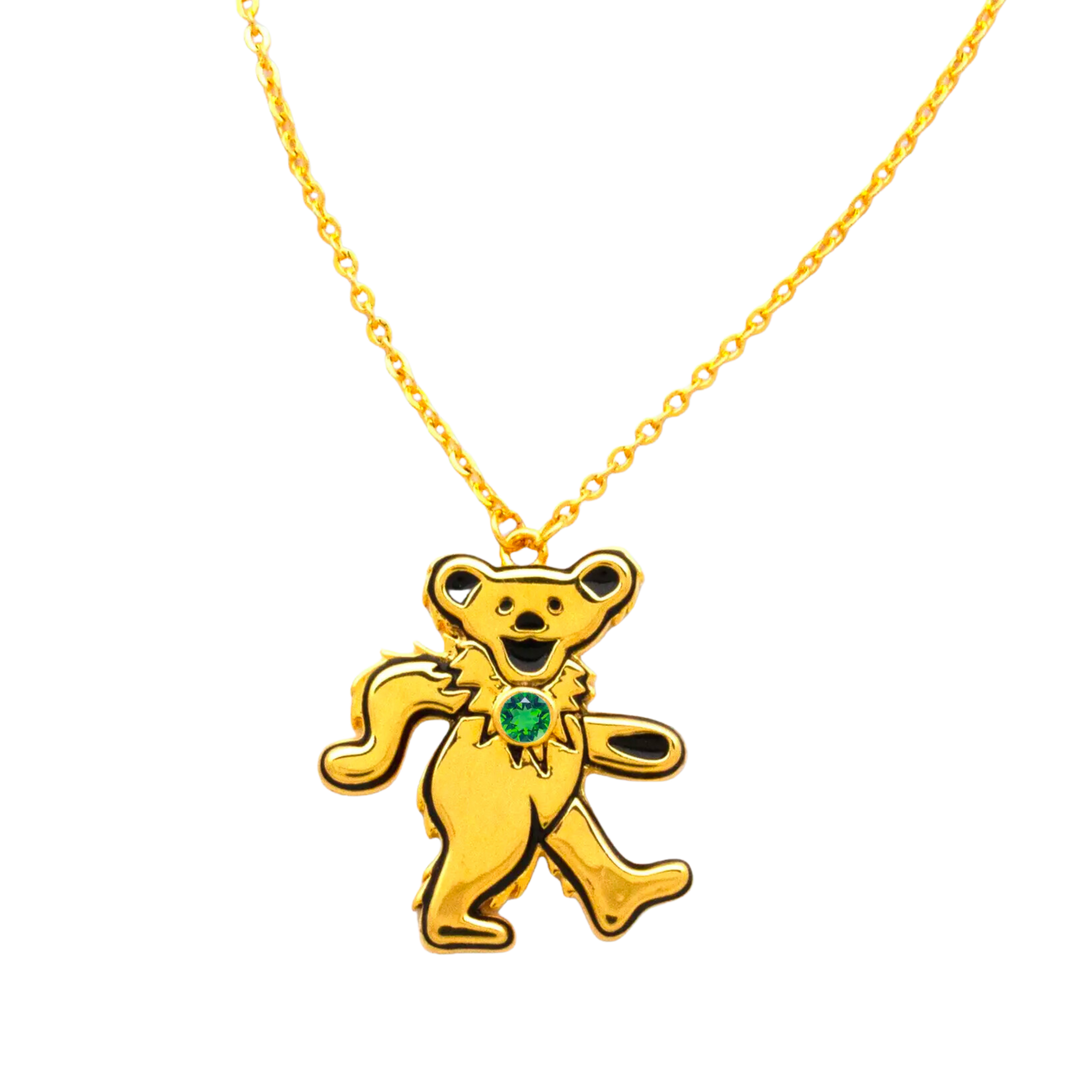 Grateful Dead Dancing Bear Birthstone Necklace | Gold