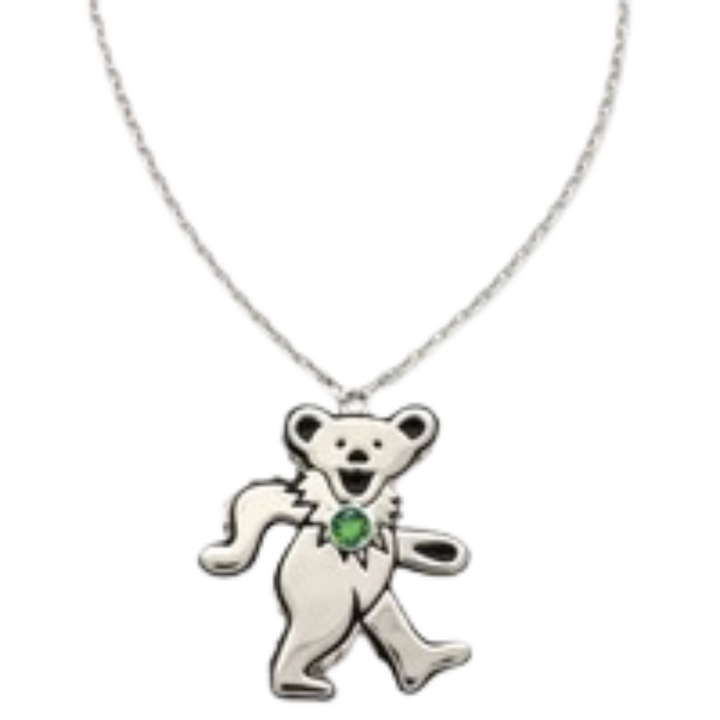 Grateful Dead Dancing Bear Birthstone Necklace | Silver