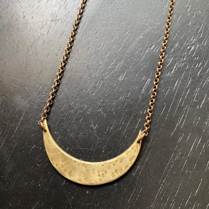 XL Brass Crescent Moon Facing Upward Necklace