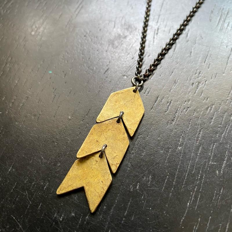 Tiny Brass Triple Chevrons (pointing upward) Necklace