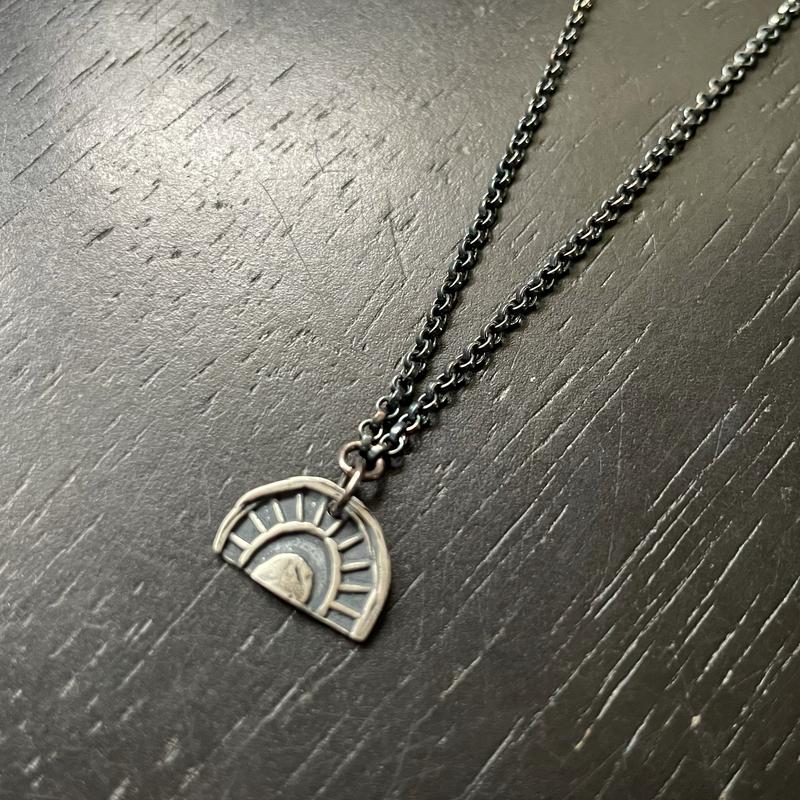 Tiny Silver "Sun-Bow" Necklace (downward facing, tight bow)