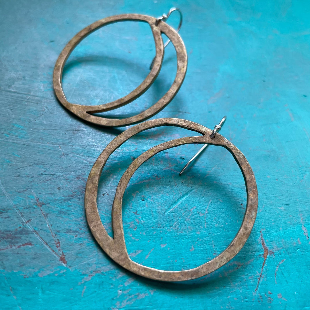 XL Brass Open Crescent Moon Earrings
