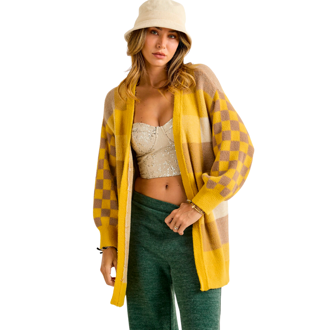 Printed Oversized Loose Fit Cardigan Mocha Multi