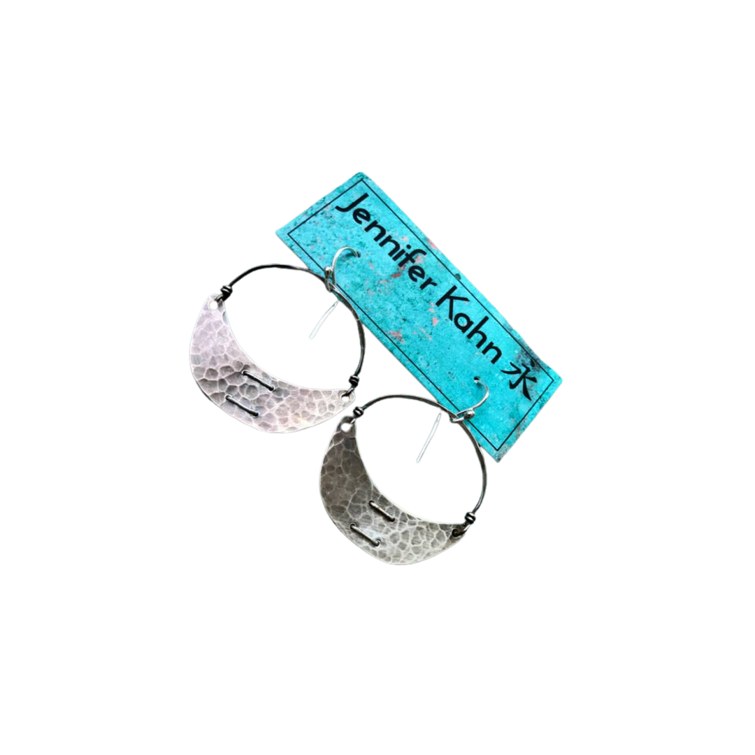 Silver Stitched Crescents Earrings Small