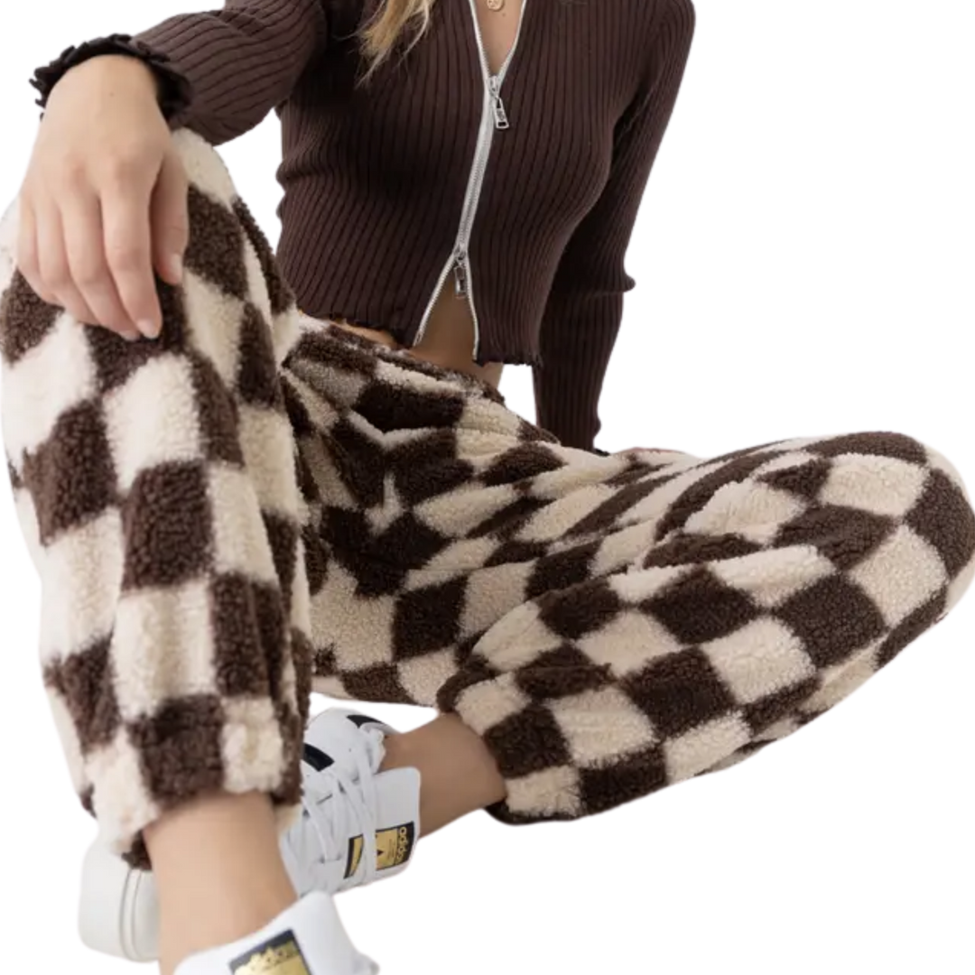 Checker Print Teddy Joggers