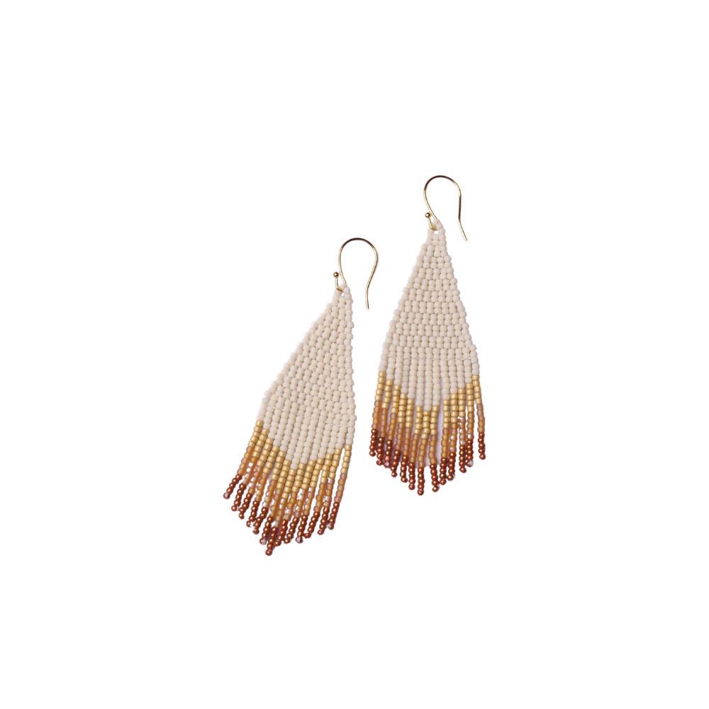White and Beige/Orange Fringe Earrings