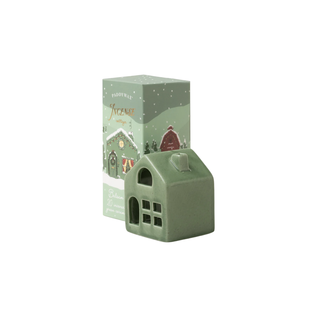 Holiday Town Ceramic Incense Cone Holder - Green Cottage - Balsam & Fir