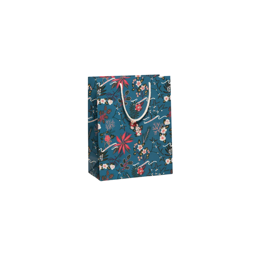 Blue Poinsettia Holiday Christmas Gift Bag