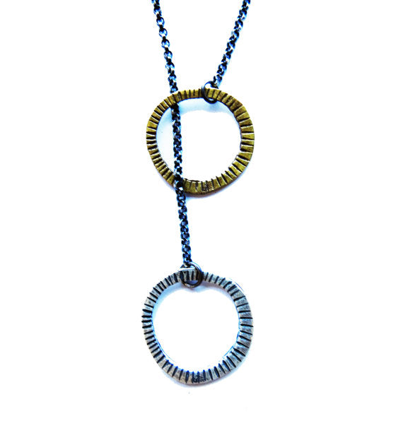 Carved Brass and Silver Circles Lariat