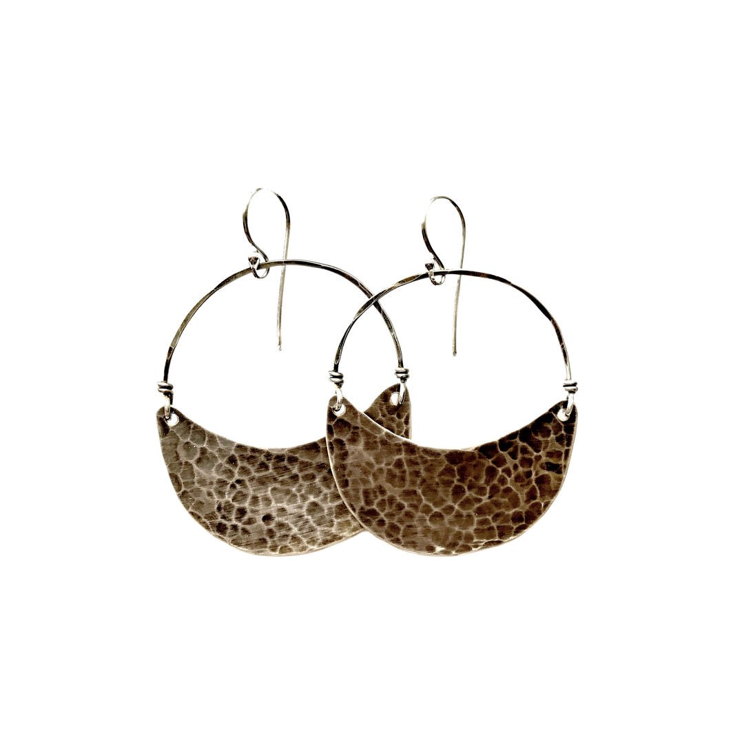 Silver Crescent Earrings Medium  - With Patina