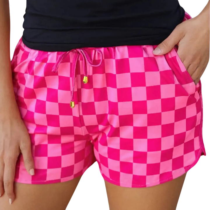 Checkered Drawstring Casual Shorts