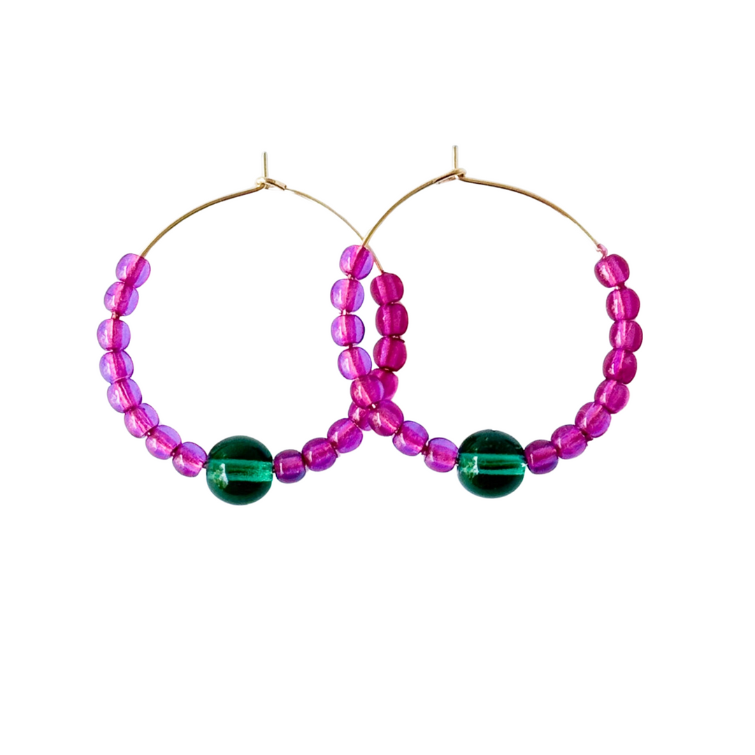 Colorful 1" Gold Filled Hoops with Beads