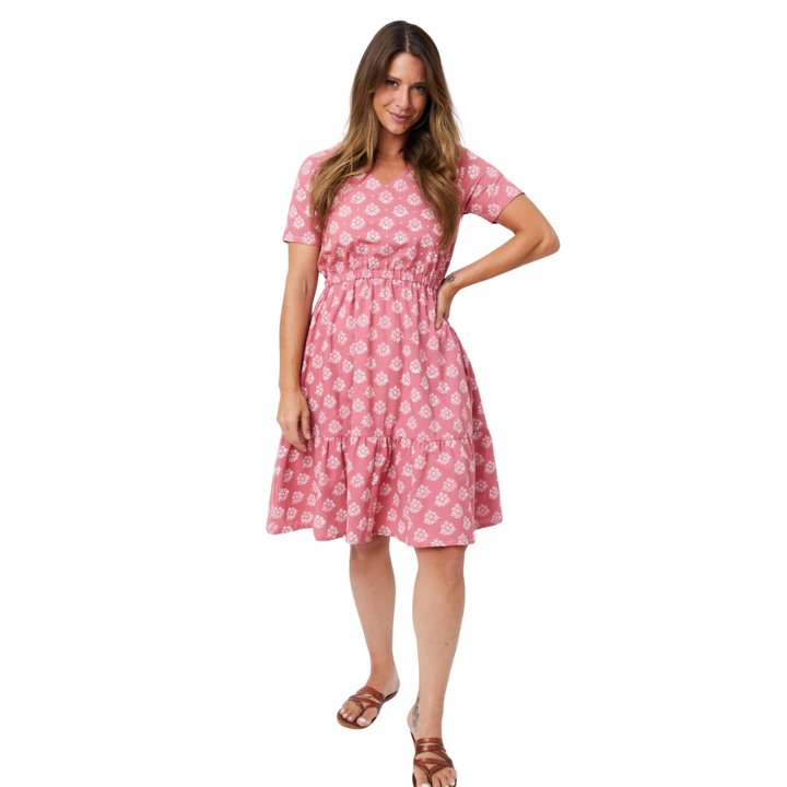 Lydia Dress Floral Stamp Rose