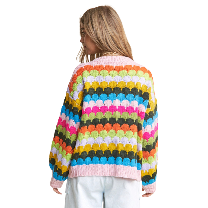 Fish Scales Multicolor Design Knit Cardigan