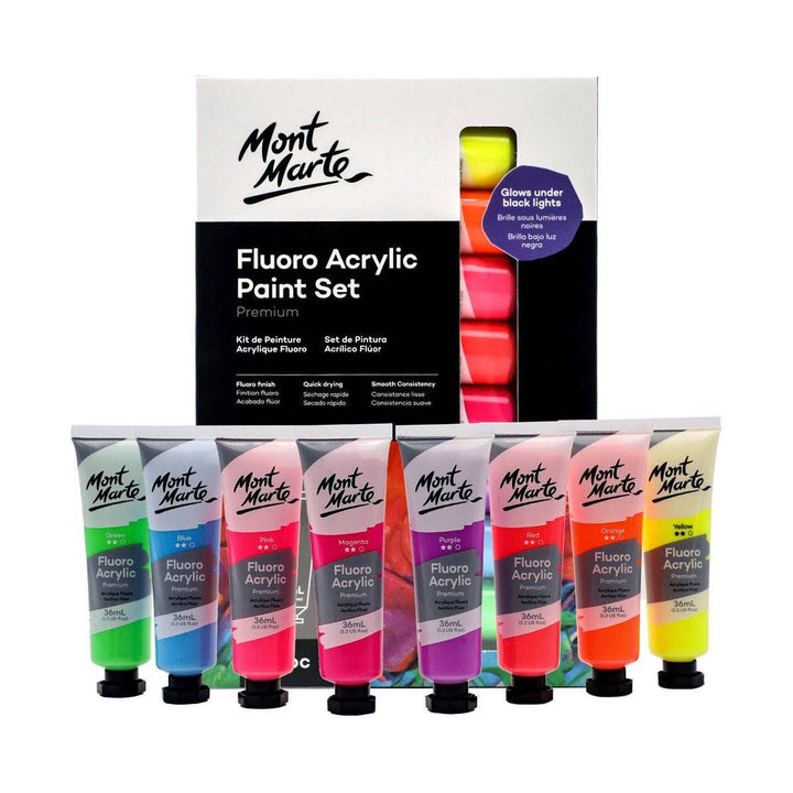 Fluro Acrylic Paint Set Premium 8pc x 36ml (1.2oz)