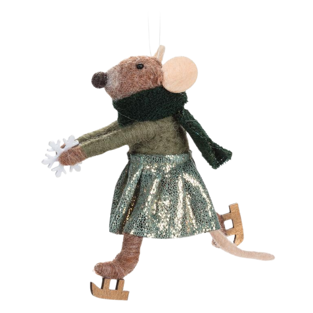 Skating Mouse with Scarf Felt Ornament