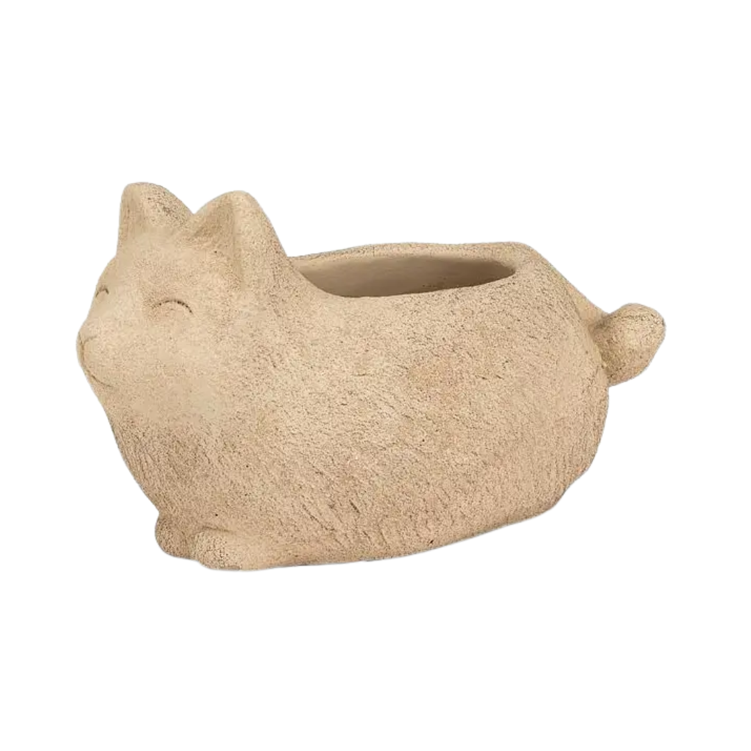 Large Taupe Cat Planter