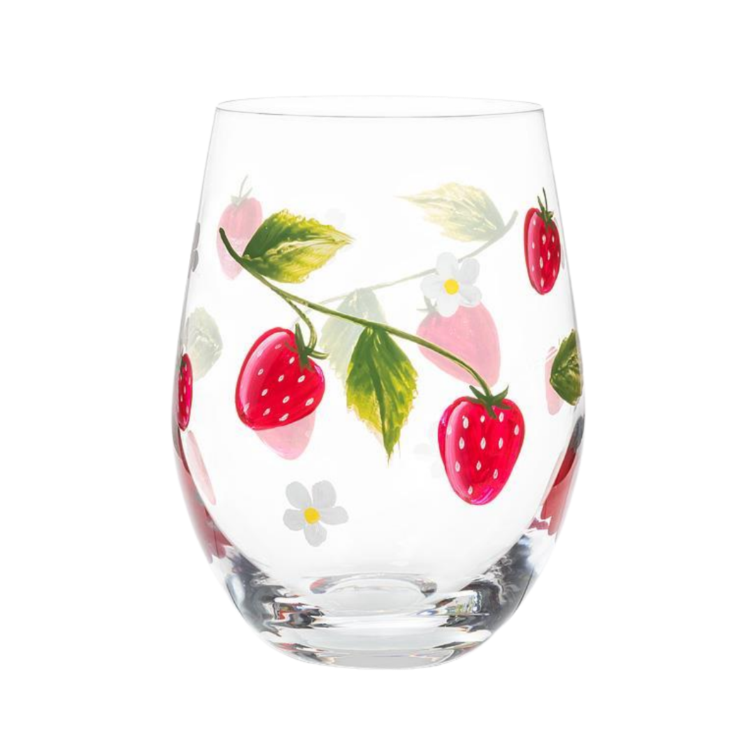 Strawberries & Flowers Stemless Glass
