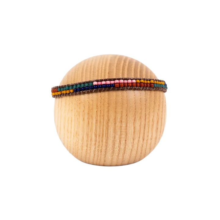 Layered Stripes Bead & Leather Bracelet