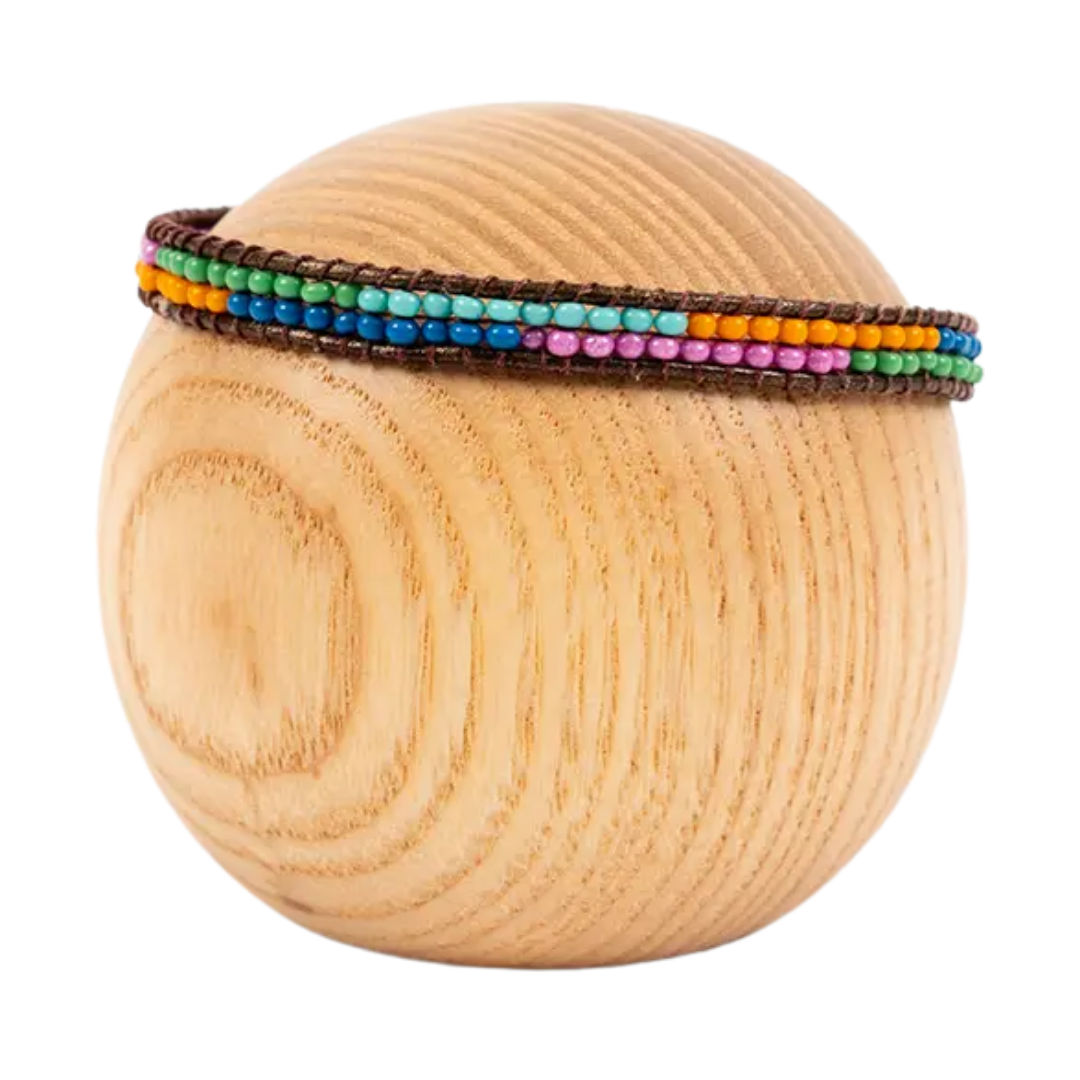 Layered Stripes Bead & Leather Bracelet