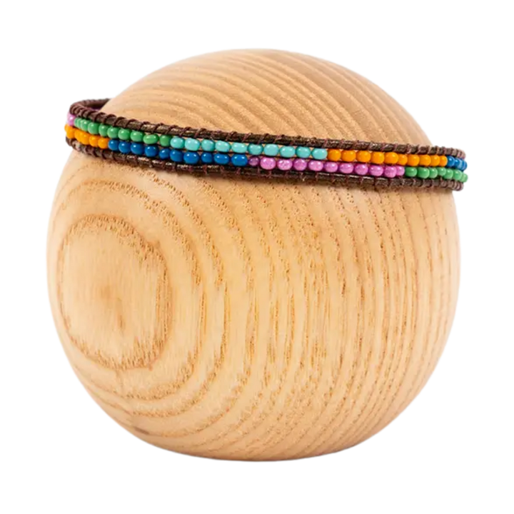 Layered Stripes Bead & Leather Bracelet