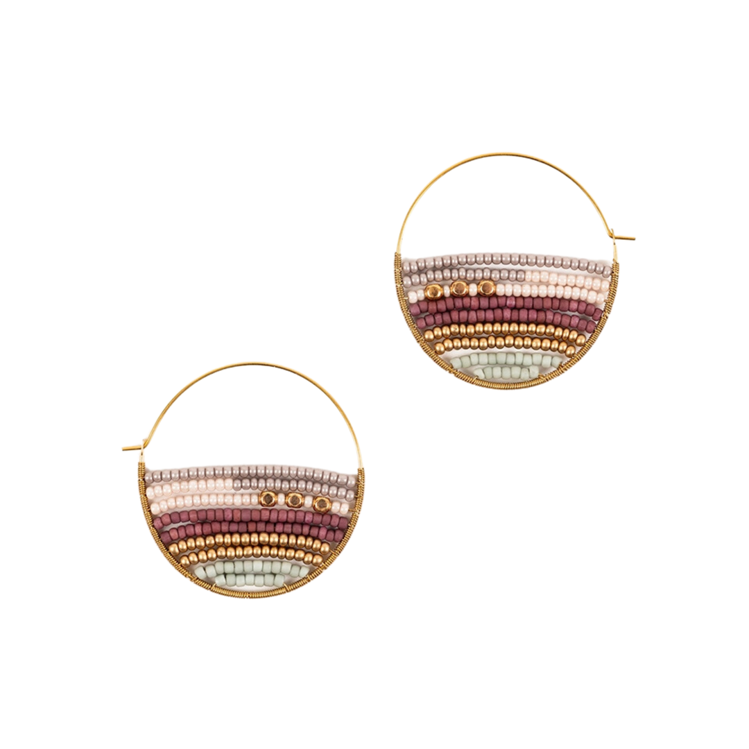 Layered Stripes Bead Hoop Earrings