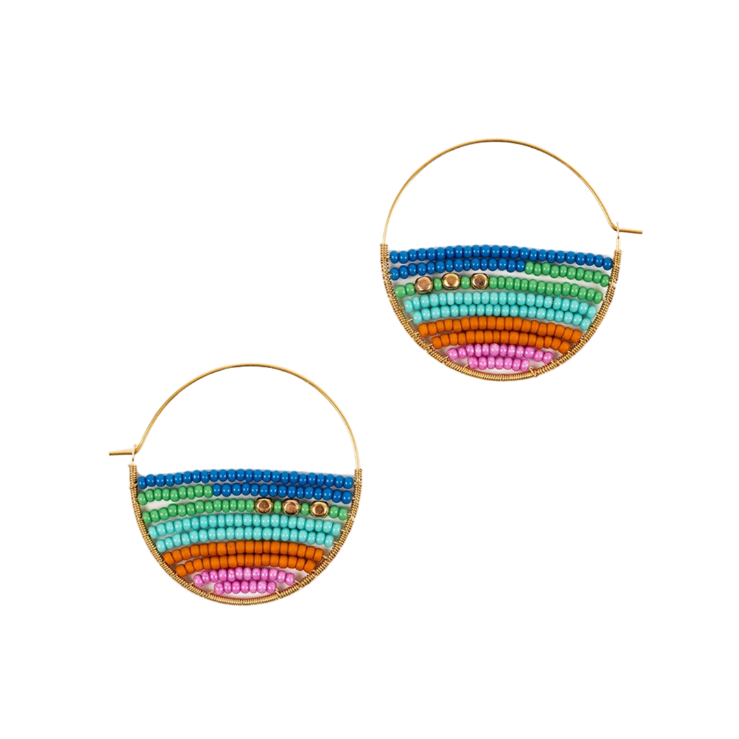 Layered Stripes Bead Hoop Earrings