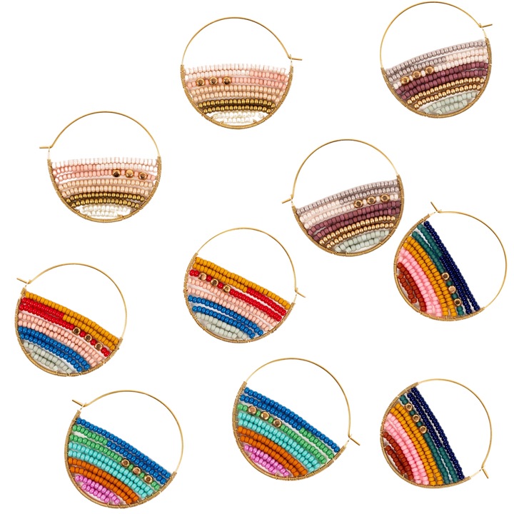 Layered Stripes Bead Hoop Earrings