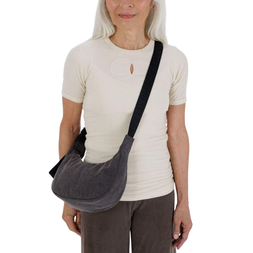 Small Denim Crescent Bag