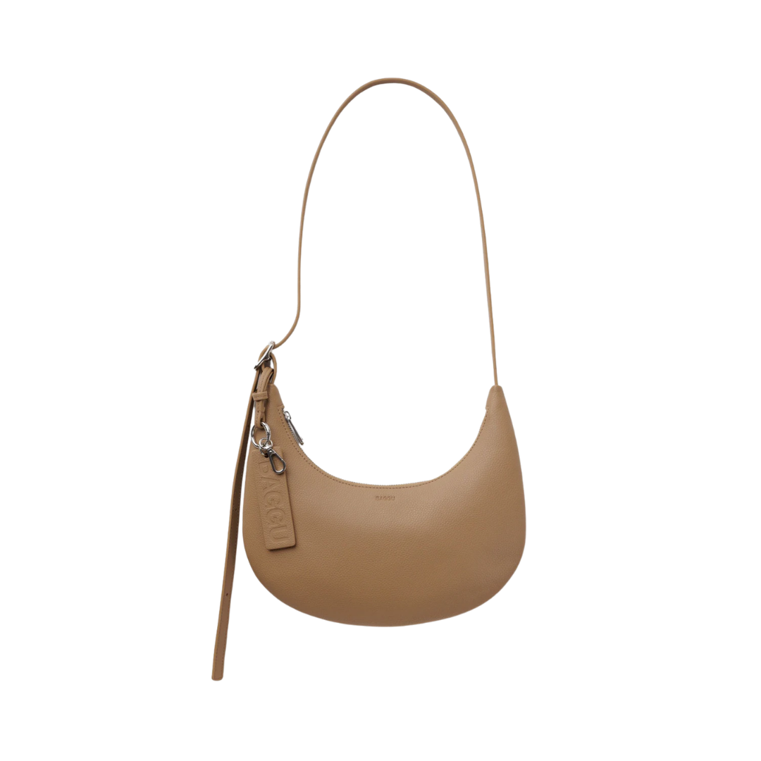 Small Recycled Leather Flat Crescent Bag