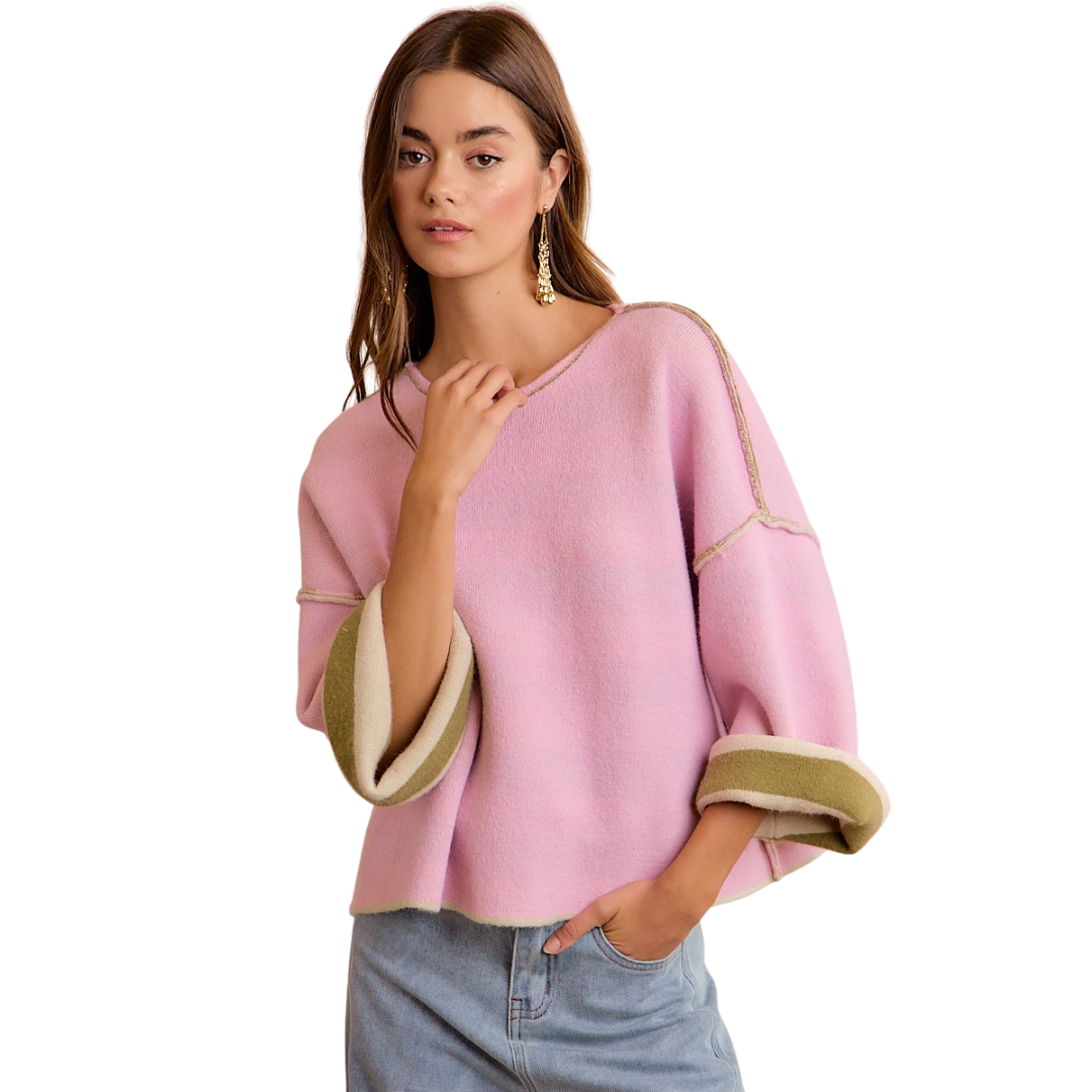 Stripe Contrast Binding and Reversible Sweater