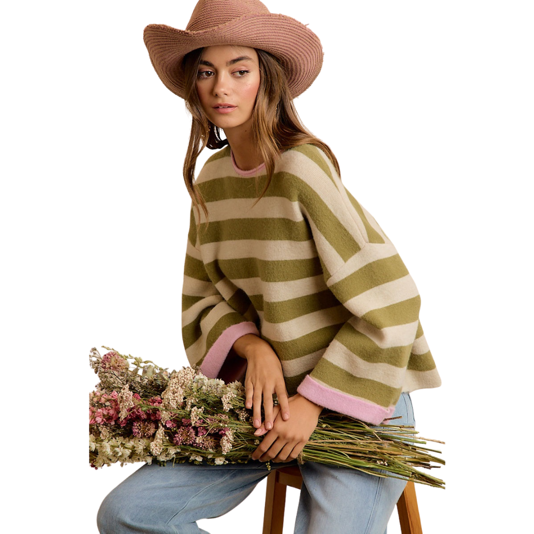 Stripe Contrast Binding and Reversible Sweater