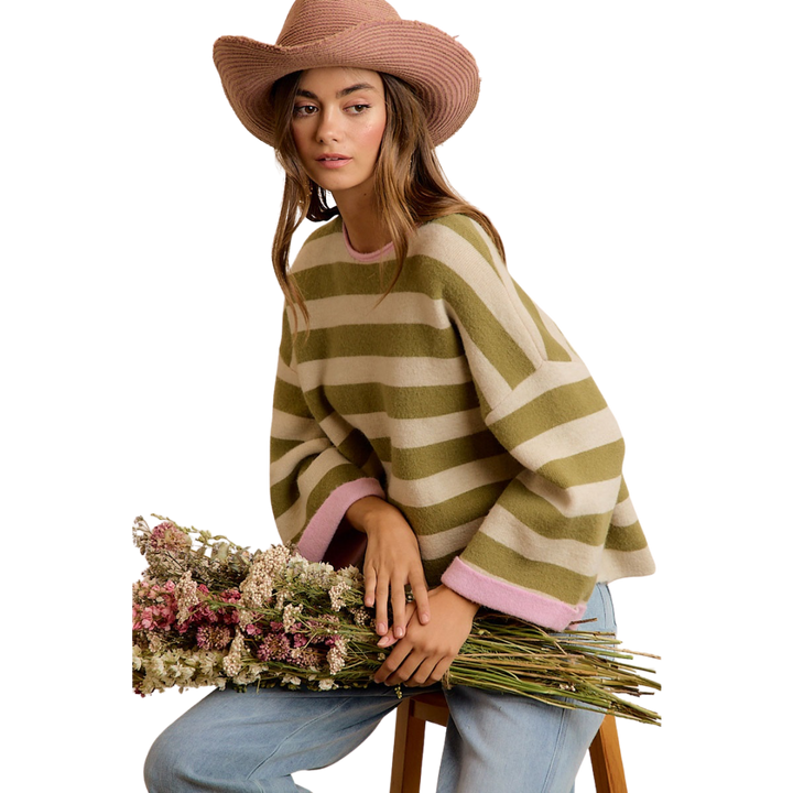 Stripe Contrast Binding and Reversible Sweater