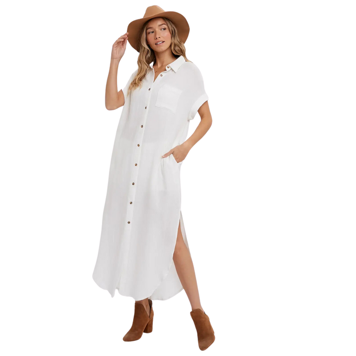 Button Up Maxi Shirt Dress - Ivory