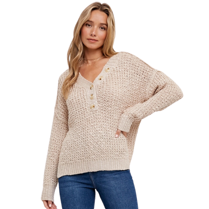 Thermal Henley Sweater Top