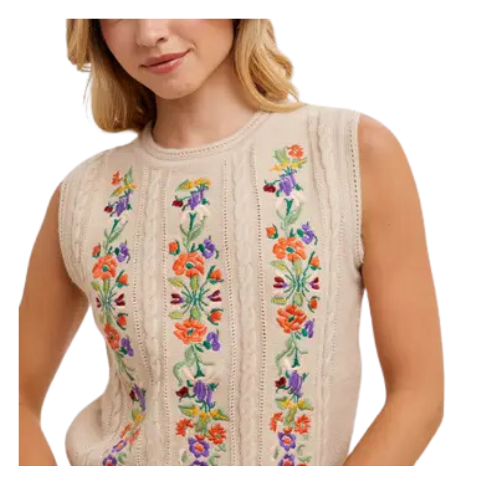 Embroidered Sleeveless Knit Tank Top