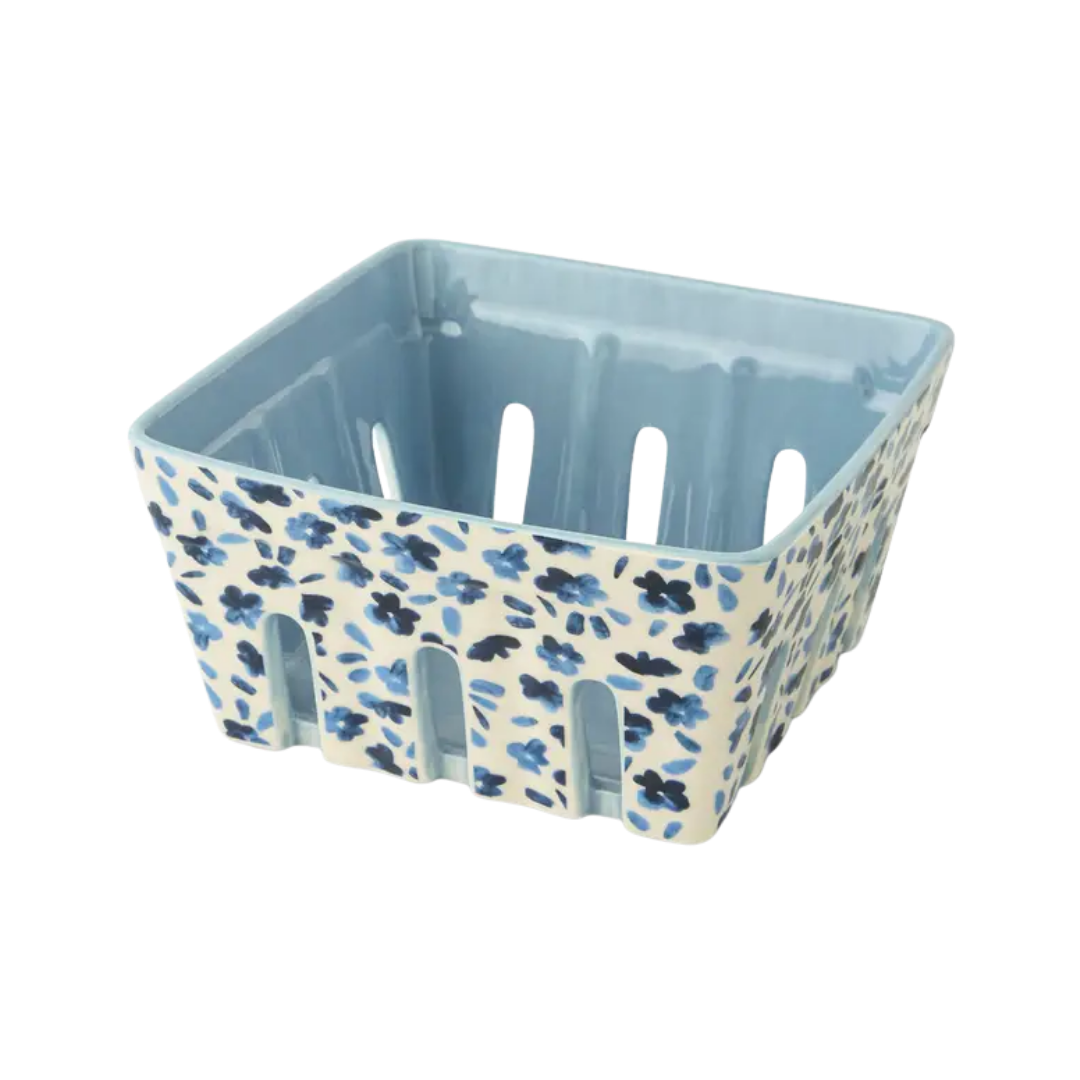 Blue Floral Ceramic Berry Basket