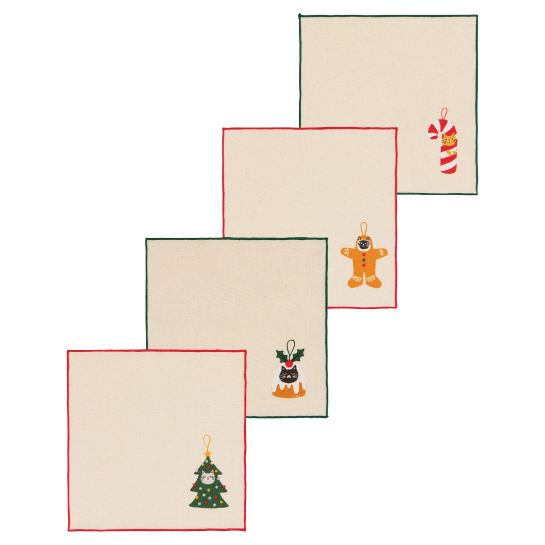Bauble Cats Christmas Printed Cocktail Napkins Set of 4