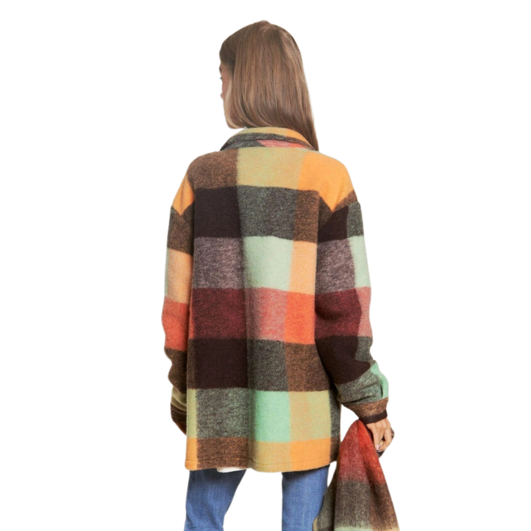 Plus Multi Color Plaid Fuzzy Brushed Shacket