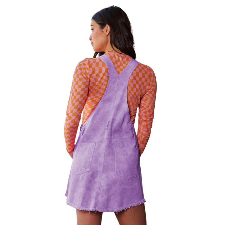 Raw Hem Overall Mini Dress - Lilac