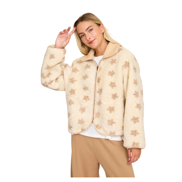 Floral Plush Sherpa Jacket Cream Multi