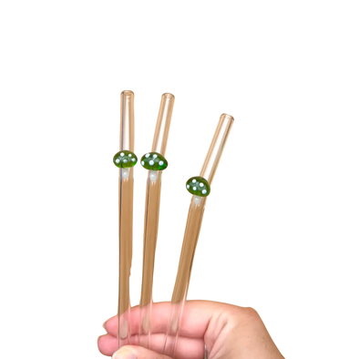 Green Mushroom Reusable Glass Drinking Straw