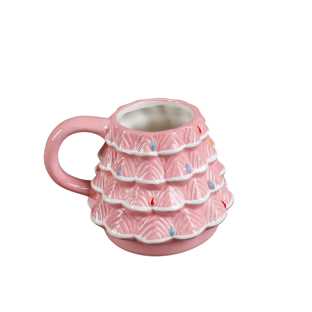 18oz Pink Xmas Tree Ceramic Mug