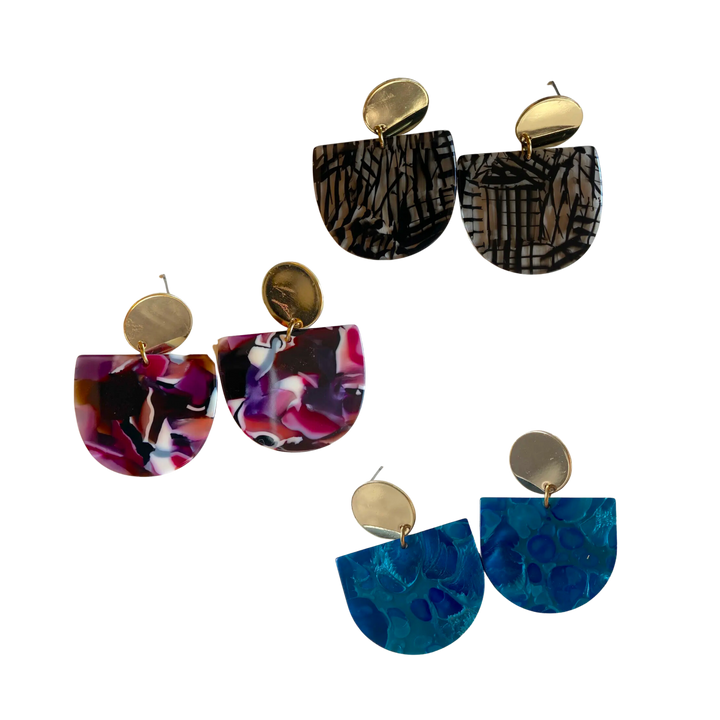 Delta Acetate Stud Earrings (Terrazzo Tortoise Shell Acetate and Brass Stud Earrings)