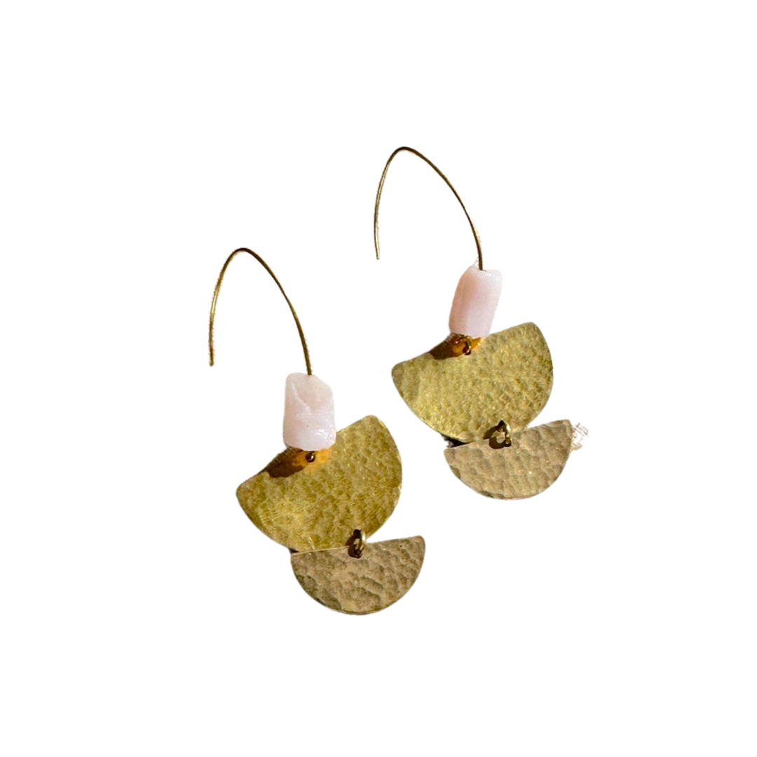 Nomad- Hammered Brass and Pink Gemstone Earrings