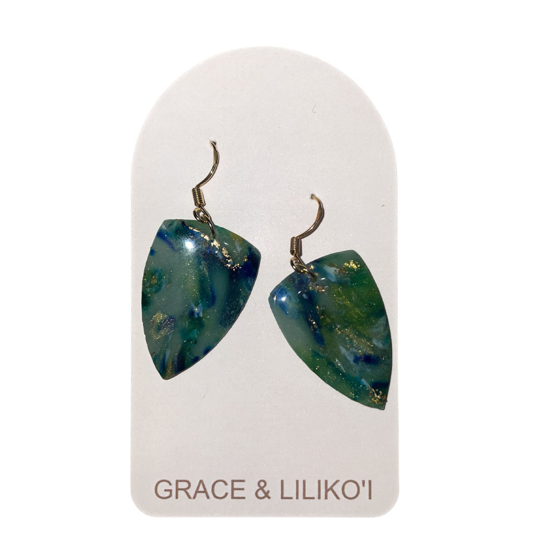 Green Marbled Dangle Earrings